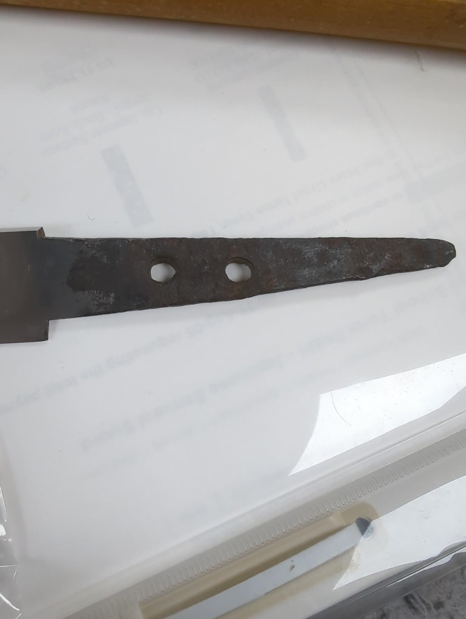 A Japanese Yoroi-doshi (armour piercer) type tanto with horn inlaid wood handle. 47cm total length including saya